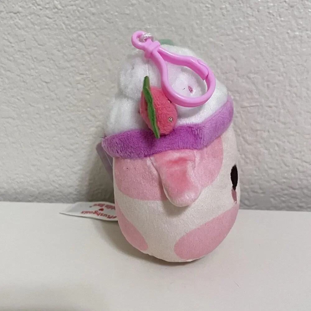 #Plush Goals By Cuddle Barn Strawberry Mooshake Cow Clip Mini Series 4.5
